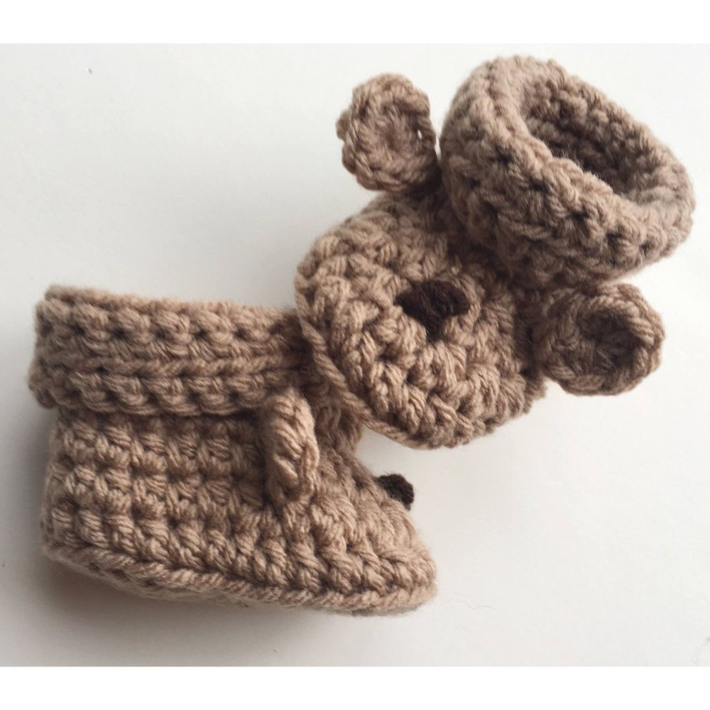 Baby Crochet booties, baby animal booties bear baby shoes, dog baby boots brown - Picture 2 of 5